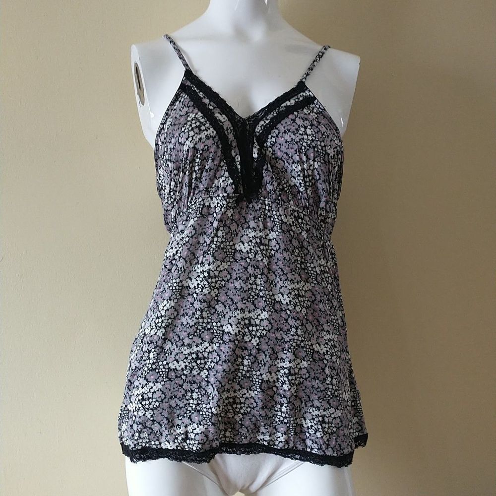 Y2K 90s BabyDoll Camisole Top L/M* Multicolor Floral Lace Strap Cottagecore